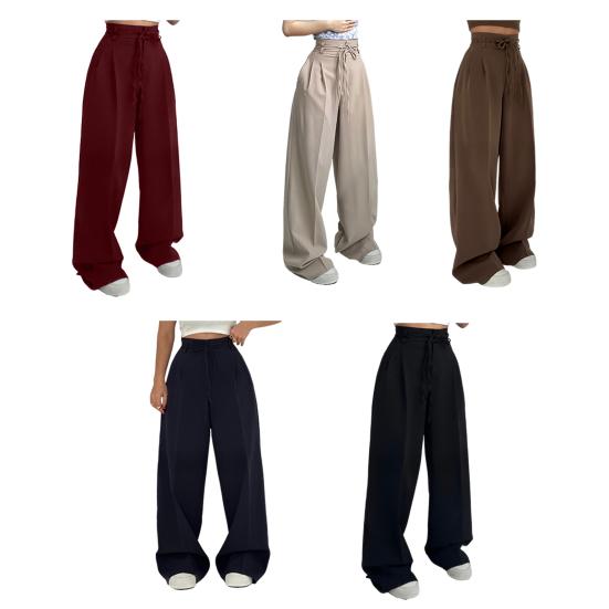 Women Long Pants Straight Wide Leg High Waist Pants Solid Color Casual OL Style Wide-Leg Suit Trousers Daily Wear