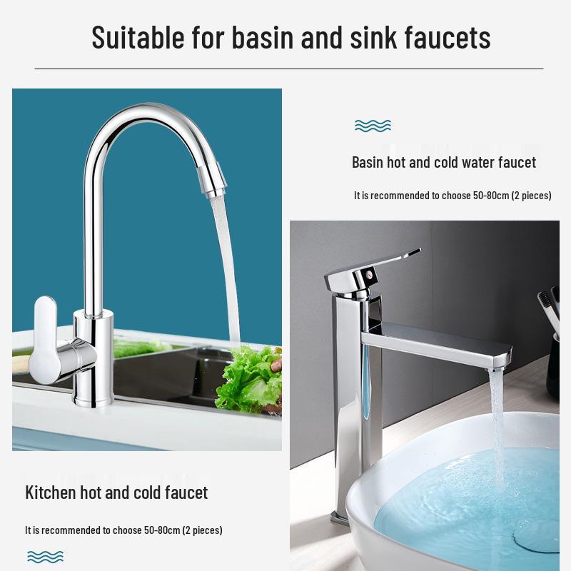 304 Stainless Steel Braided Metal Hose - Pointed End Kitchen Sink Faucet Inlet Pipe for Cold/Hot Water