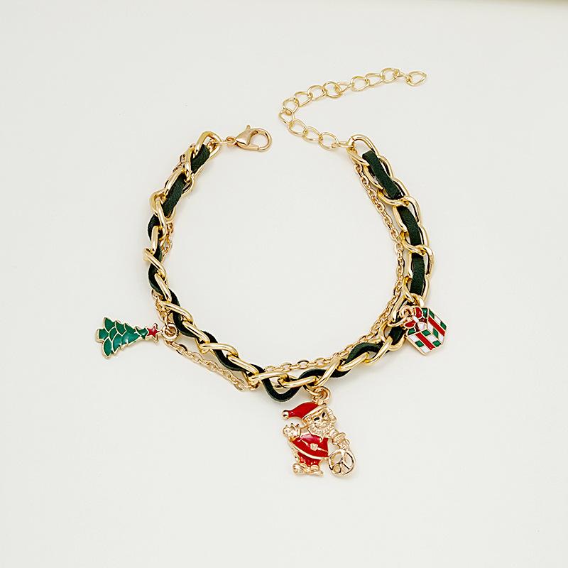 Christmas Bracelet Dripping Oil Christmas Tree Snowman Cane Pendant Multi-Layer Chain Bracelet Hand Jewelry Women