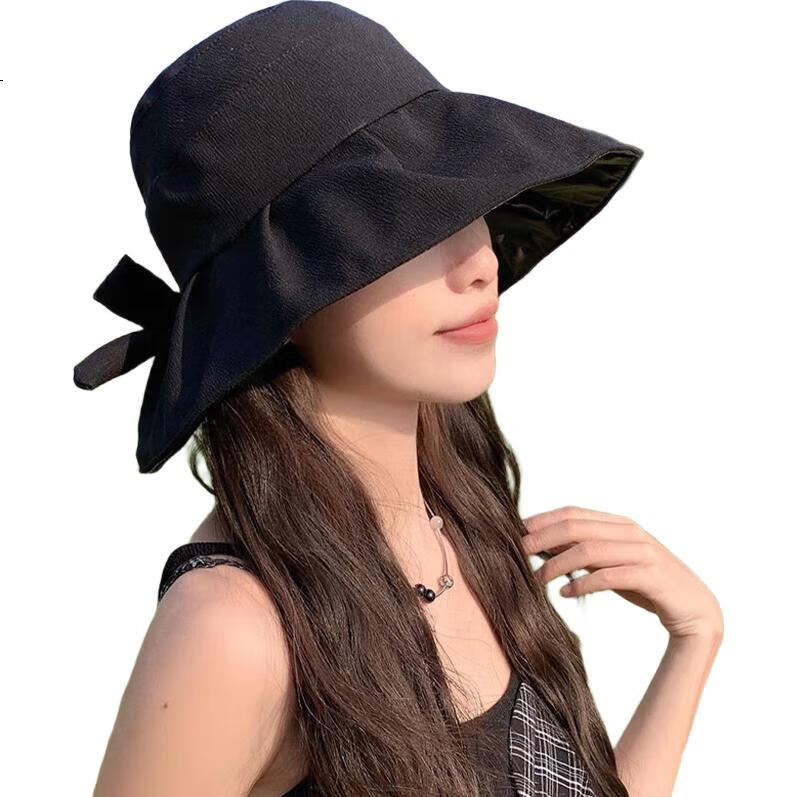 XUEXIMAN New Sun Protection Hat for Women, Summer Black Gel UV-Resistant Bowler Fisherman Hat with Wide Brim for Face And Sun Protectio