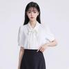 Women's Detachable Bow Short Sleeve Chiffon Blouse