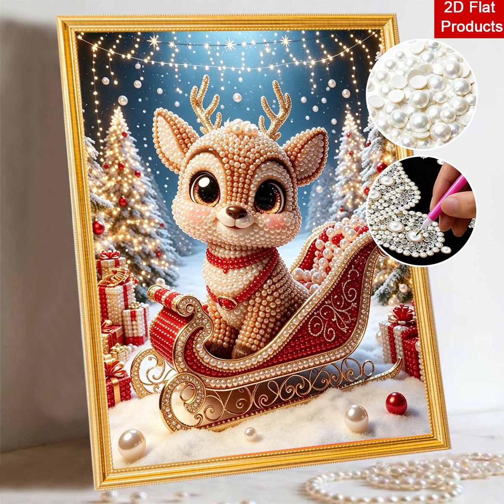 Christmas Pearl Painting Kit Handmade DIY Cute Reindeer Sleigh Home Decoration Painting