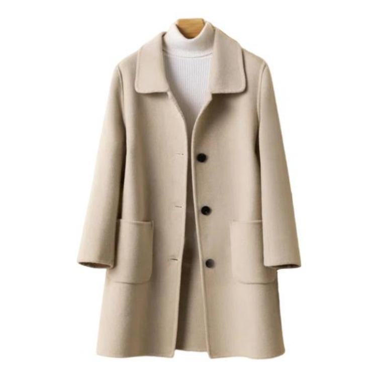 Abrigo de Lana Cálido para Mujer Corte Holgado Solapa Simple Chaqueta Térmica de Manga Larga con Doble Bolsillo Para Ir al Trabajo Cita