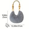 1pc Women's Faux Handbag - Plush Faux Tote & Crossbody Purse with Bead-Accented Strap, Golden-Tone Charm-Like Beads, Zipper Closure