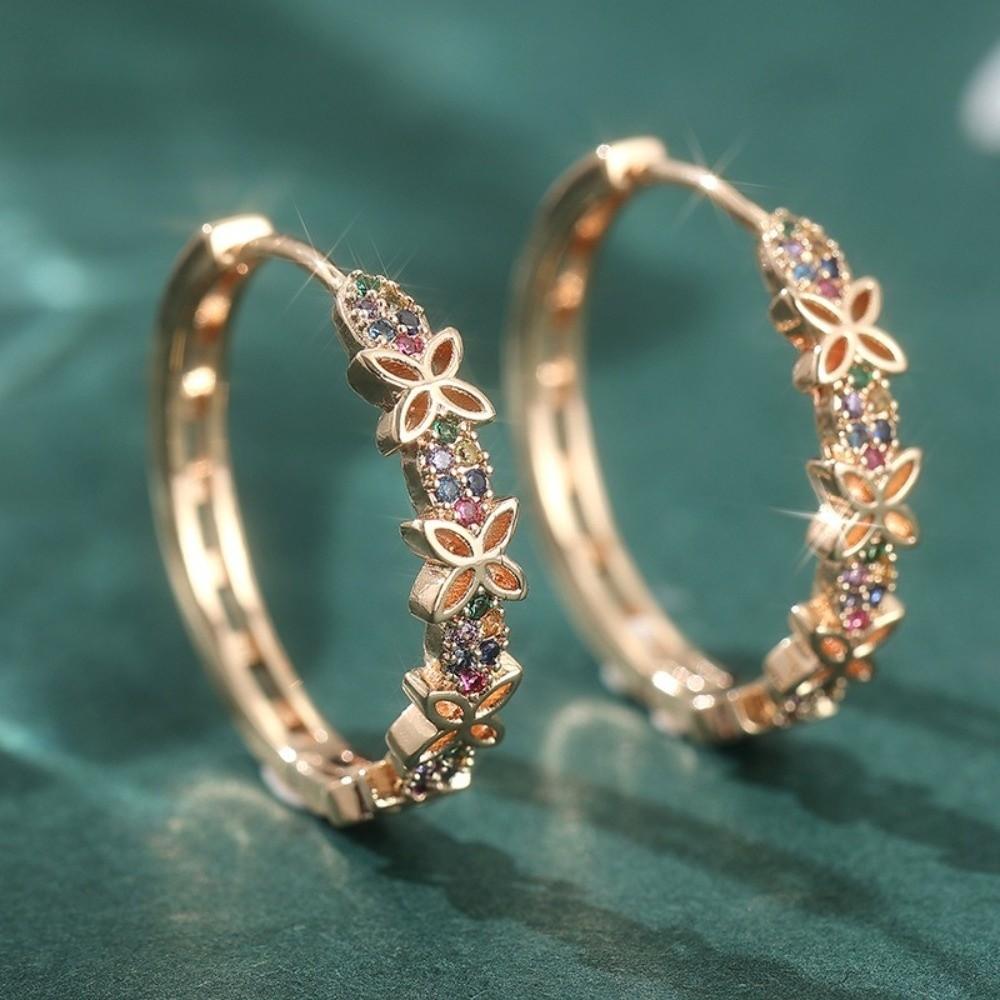Crystal Zircon Stone Earrings Copper Butterfly Round Earrings Classic Wreath Hoop Earrings  Daily