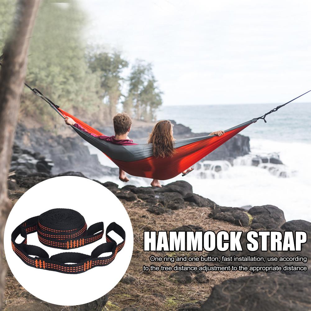 2 Stück Hängemattengurte, speziell verstärkte Polyestergurte, 5 Ringe, hochbelastbar, mit Widerhaken, schwarz, Outdoor-Camping-Hängemattengurte