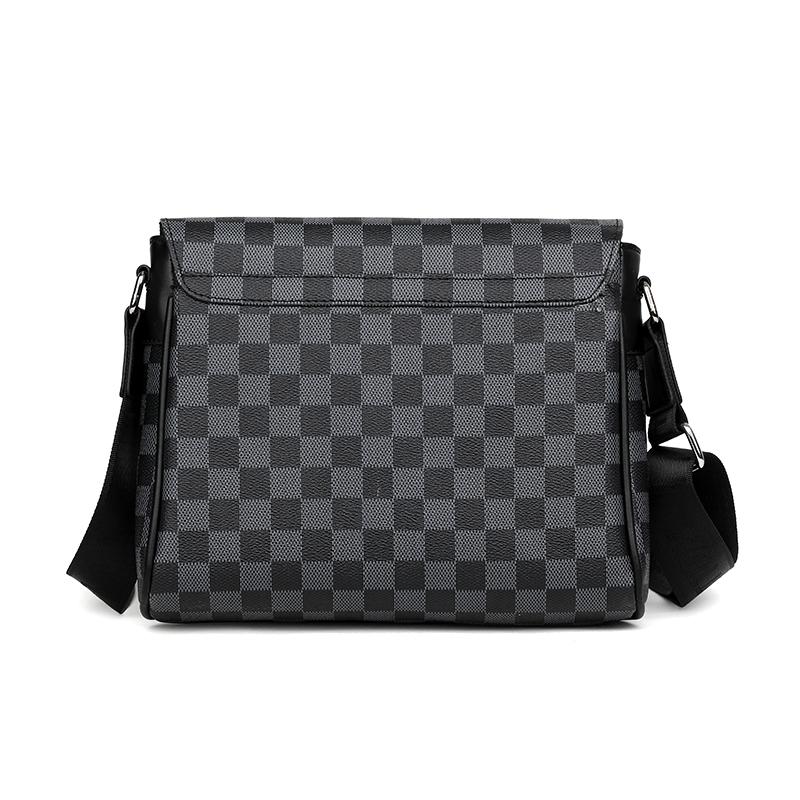 Fashion Plaid Leather Messenger Bags Men's Single Shoulder Bags