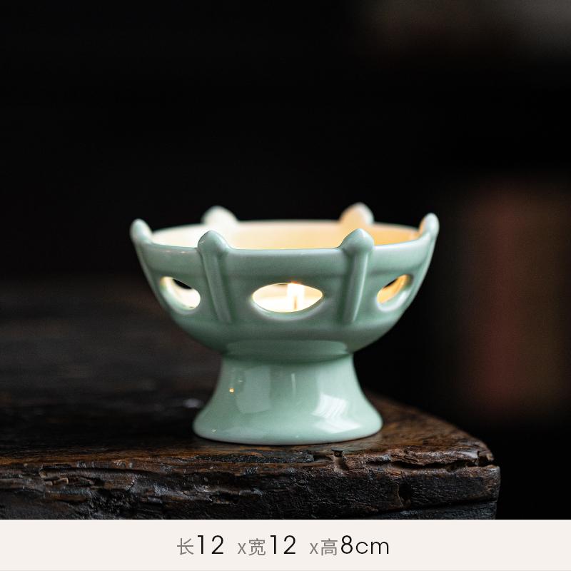 Chinese Ceramic Ornament Retro Celadon Oil Lamp Candlestick Home Offering Buddha Everbright Lamp
