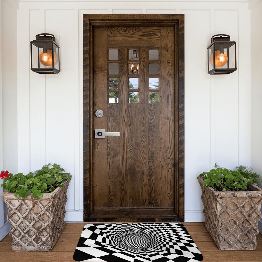 3D Checkered Swirl Trap Doormat Mat Anti-Slip Geometric Vortex Illusion Bathroom Kitchen Toilet Rug Carpet 40*60cm