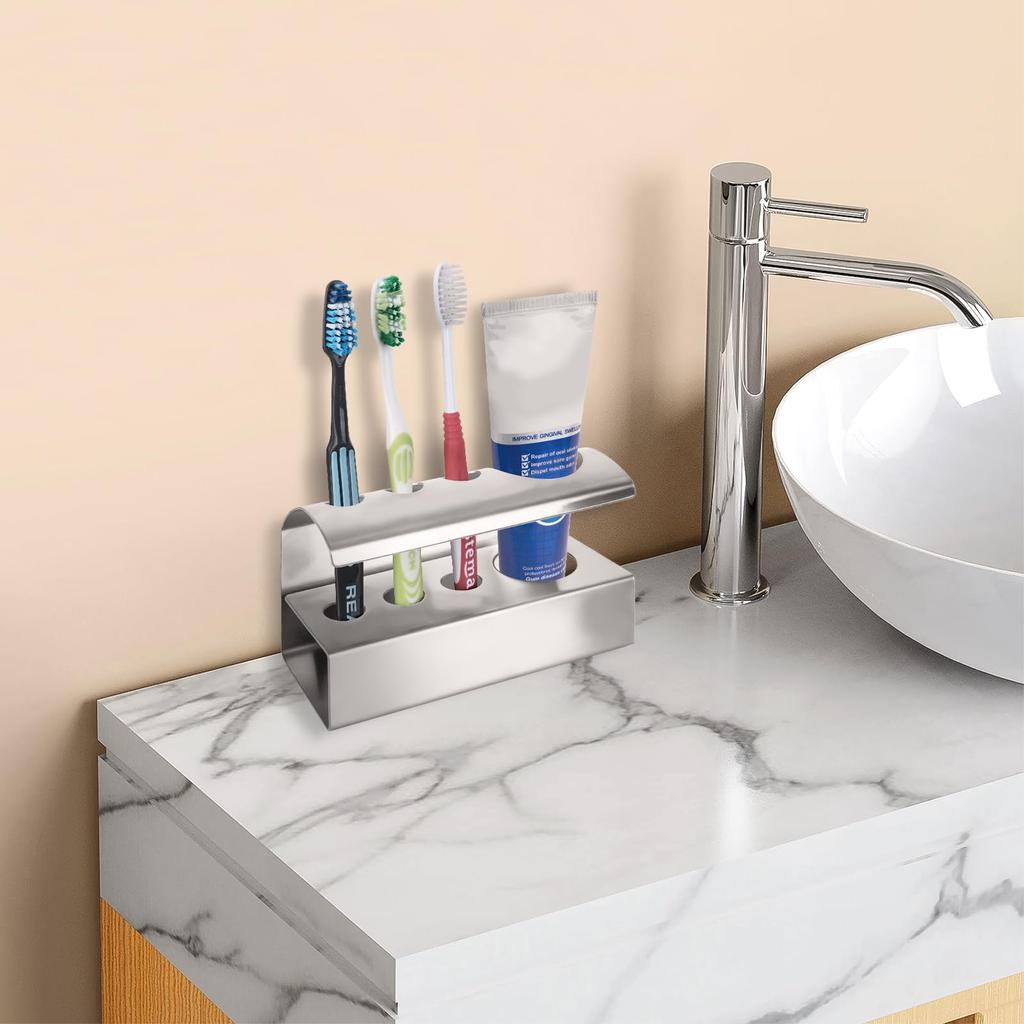 Linkidea Countertop Toothbrush Holder for Stainless Steel Stand for Manual Toothbrushes and Compatible with Colgate ExtraClean and CrossAction Shower,