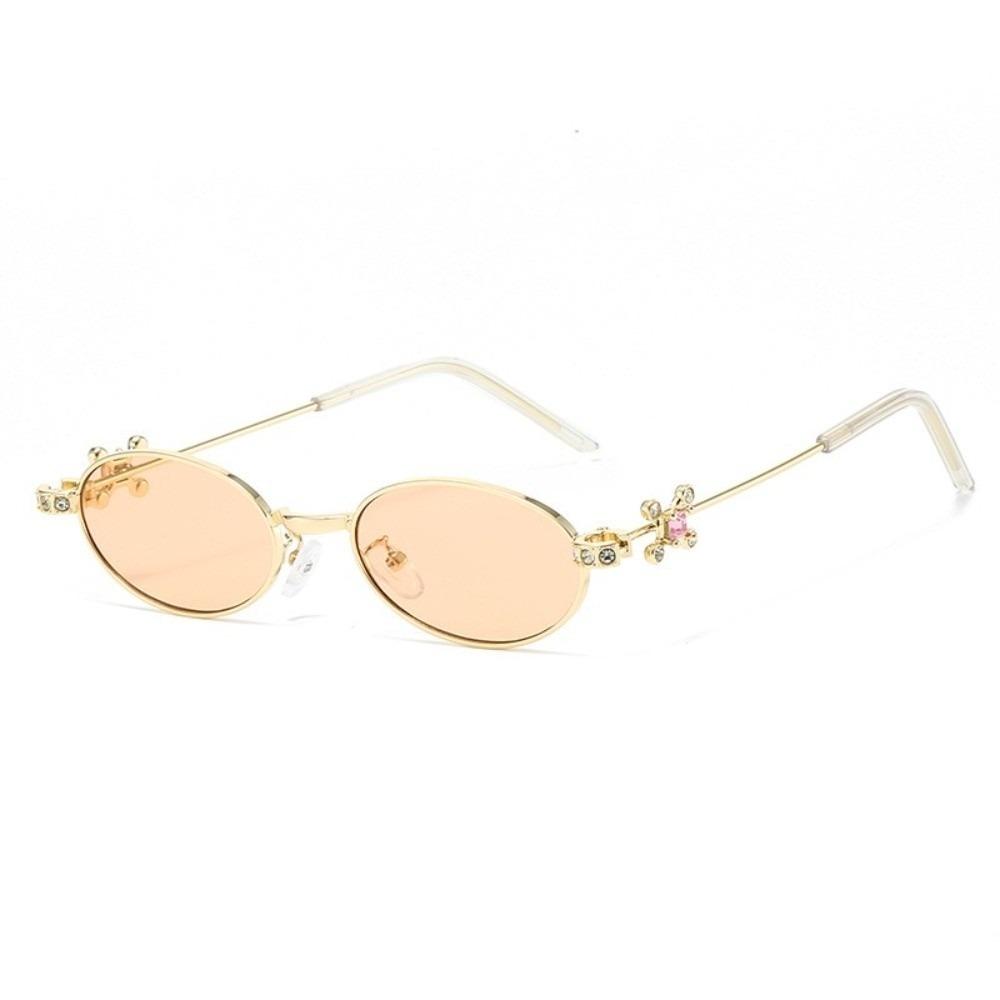 

Small Oval Women Eyewear Y2k Anti-Blue Light Spectacles Simple Rhinestone Sunglasses Selfie Gold Champagne