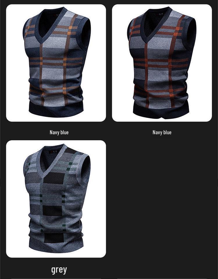 2025 Men's Autumn/Winter V-Neck Grid Knit Pullover Vest