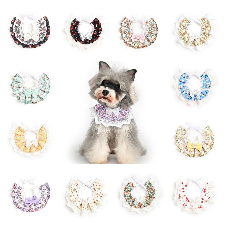 Lace Bow Floral Pet Bib Saliva Towel For Cat Dog Neck Scarf