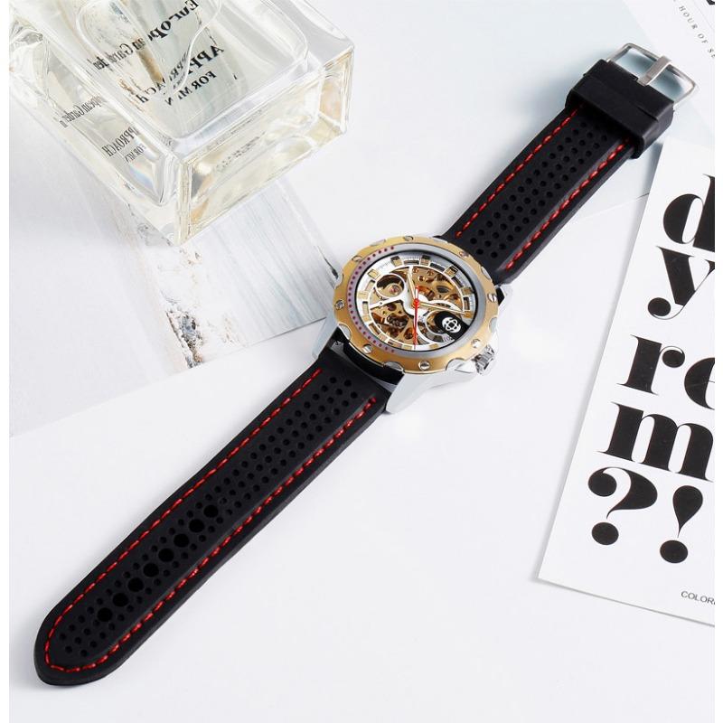 GUCAMEL Herrenuhr, hohle mechanische Uhr, Silikonarmband, Sportmode, Herrenuhr