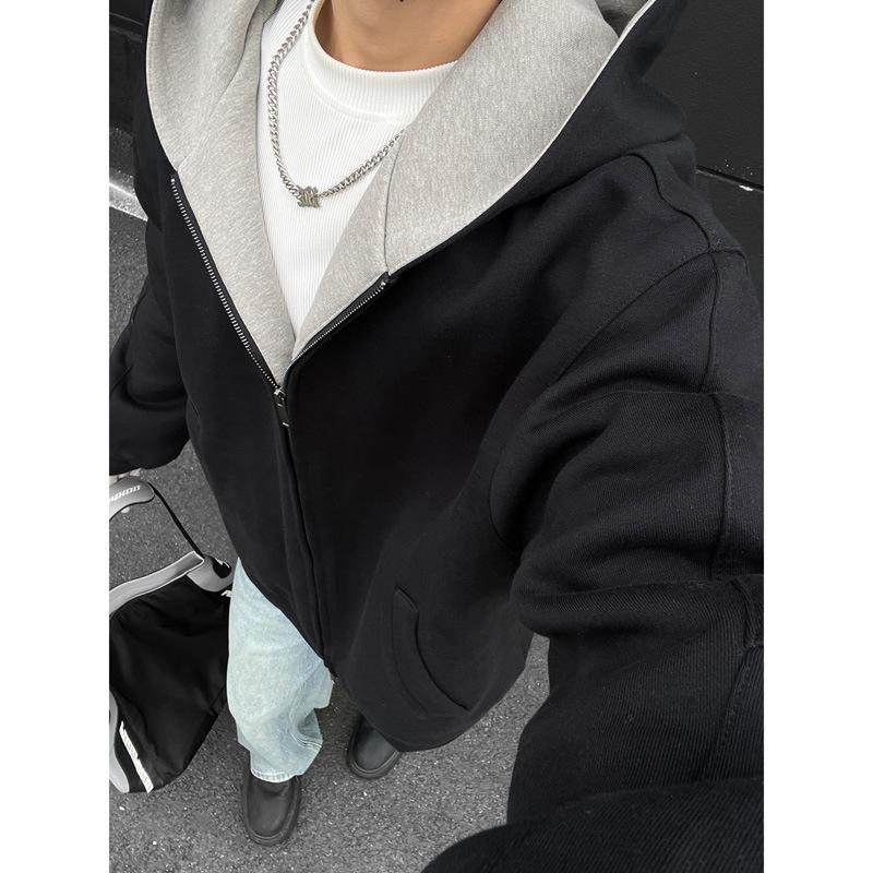 Hooded sweater men s heavy 2025 stiff silhouette shoulder sleeves fashion on clothes sports XXXL чёрный