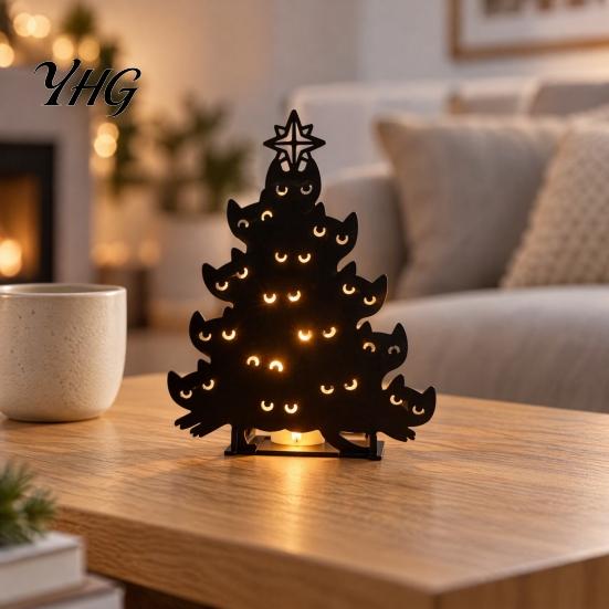 Minimalist PLA Candle Holder Halloween Cat Holder, 3D Printed Silhouette Tealight Spooky Christmas Table Decoration Tabletop Centerpiece Decor