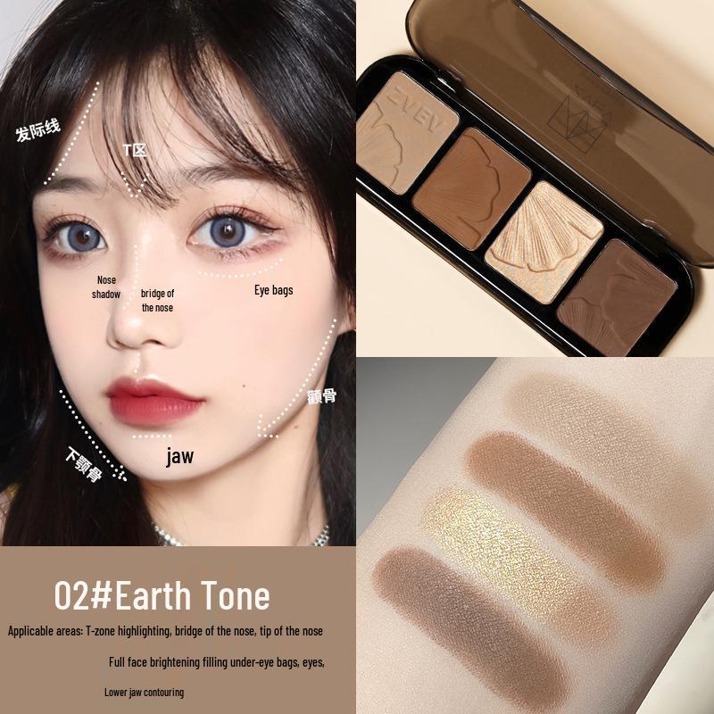 ZVEV Four-Color Highlight & Contour Palette for Matte Definition & Brightening.