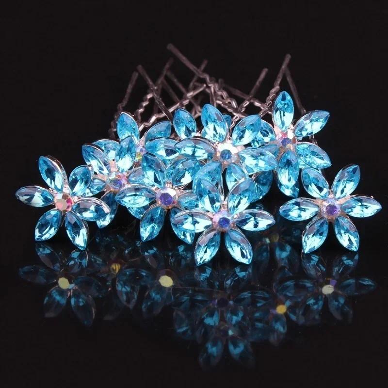 1/3Pcs New Blue Crystal Flower Hair Accessory Wedding Decoration Hair Clip Bridesmaid Hair Accessory Rhinestone Jewelry Headwear