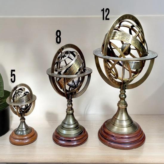 Brass Armillary Sphere On Elegant Wooden Base Décor Accent for Your Home Décor