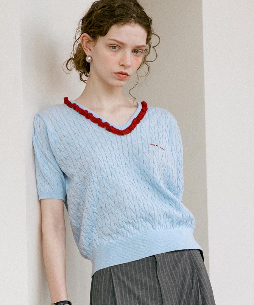 Dyuidyui Summer V-Neck Knit_Sky Blue