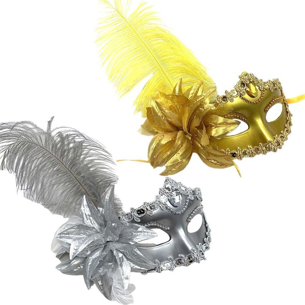 Rhinestone Decoration Masquerade Mask Feather Party Mask Venetian Mask  Dance Party