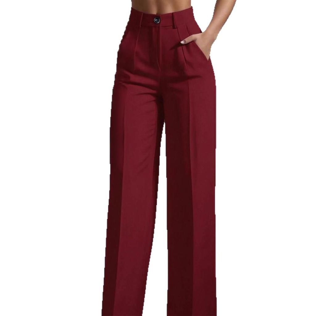 European and American Cross-border Spring and Autumn Fashion Solid Color Casual High-waist Loose Work Trousers with Pockets