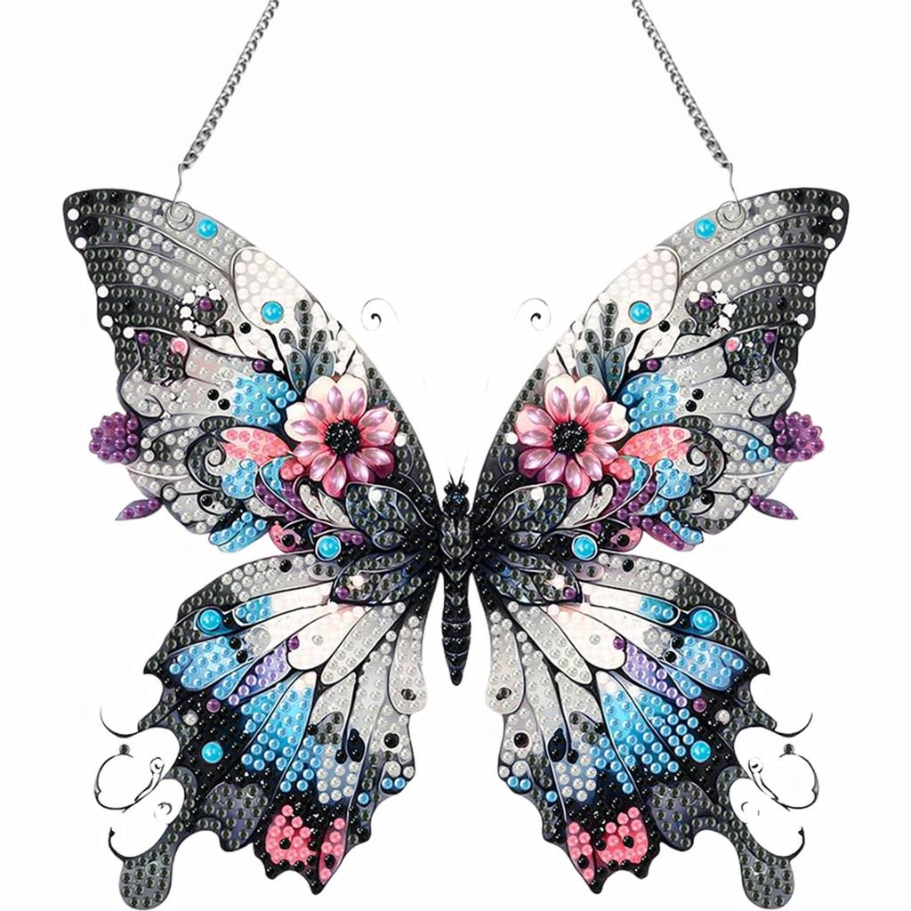 Butterfly 2D Flat DIY Diamond Painting Set Hanging Diamond Art Kits Rhinestone Diamond Art Window Pendants Wall Door Decoration