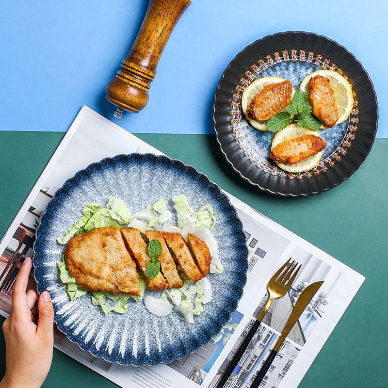 Plate Japanese-style Round Ceramic Tableware Steak Plate Salad Plate Fruit Plate Vegetable Plate Household Western Food Plate