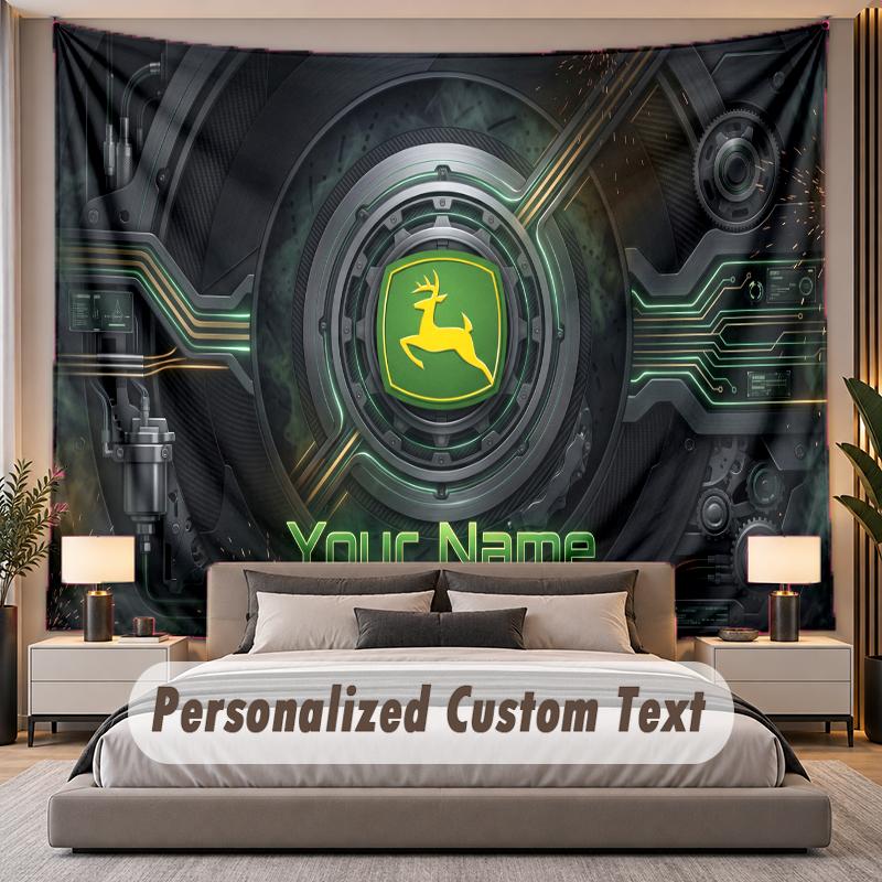 Custom Name Text Tapestry John Deere Personalized Polyester Wall Tapestry For Bedroom And Room