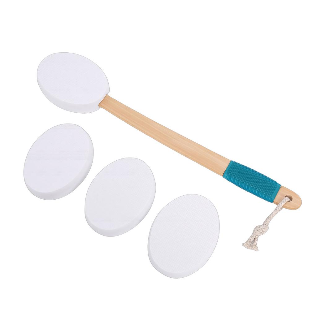 Back Lotion Applicator Curved Wooden Handle Sunscreen Applicator with 3 Replaceable Heads