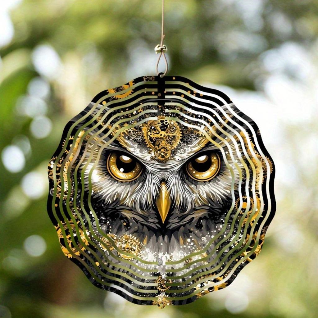 Elegant Owl Wind Spinner - Luxurious Golden & Black Metal Garden Sculpture, 3D Outdoor Decor with Intricate Feather Patterns, No Power Required
