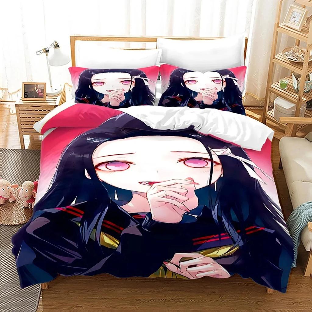 Anime Demon Slayer Nezuko Bedding Set Duvet Cover Bed Set Quilt Cover Pillowcase Comforter King Queen Size Boys Adult
