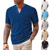 Men's Fashion Sports Casual Full Polyester Imitation Linen Small Checkered Men's V,neck Short,sleeved T,shirt