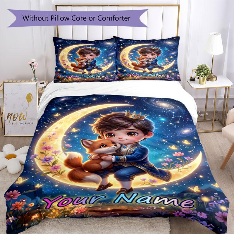 3PC Custom Name Moonlit Fantasy Adventure Bedding Set Duvet Cover Closure Includes 1 Duvet Cover & 2 Pillowcases for Bedroom
