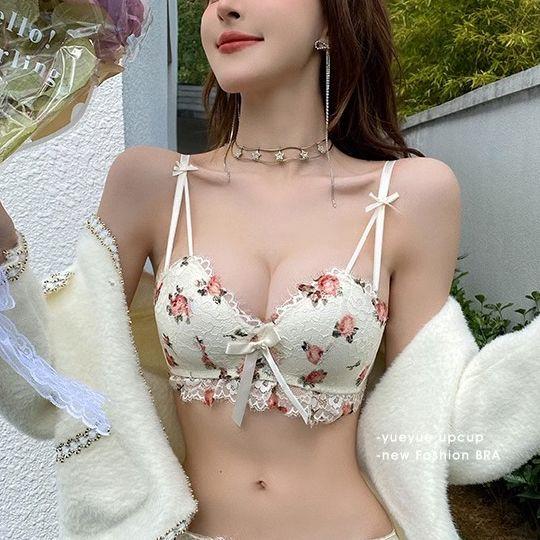 Women Floral Bras Sling Backless Deep V Bras 3/4 Cup Underwear Lady Fashion Bras