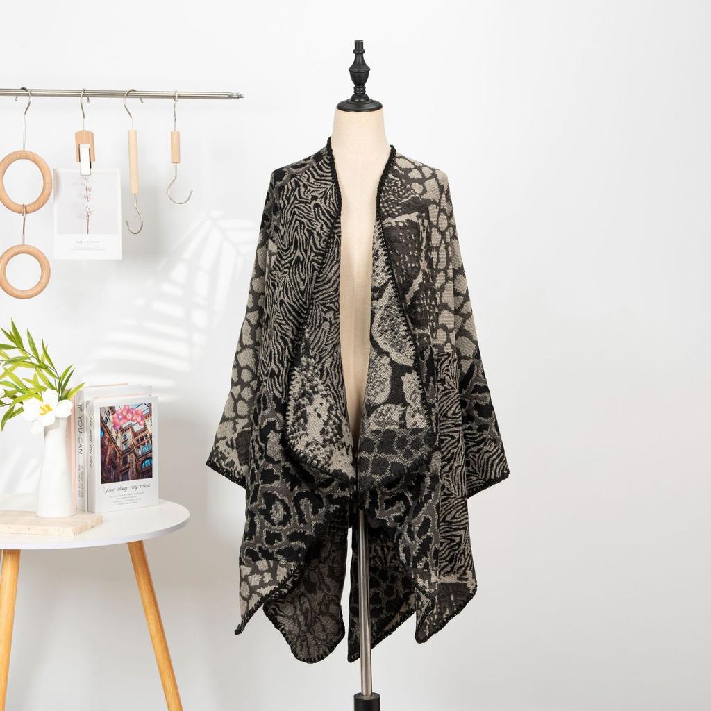 Fashion Street Flower Geometric Cardigan Travel Cape Scarf Cloak Travel Scarf Female Ethnic Style Shawl