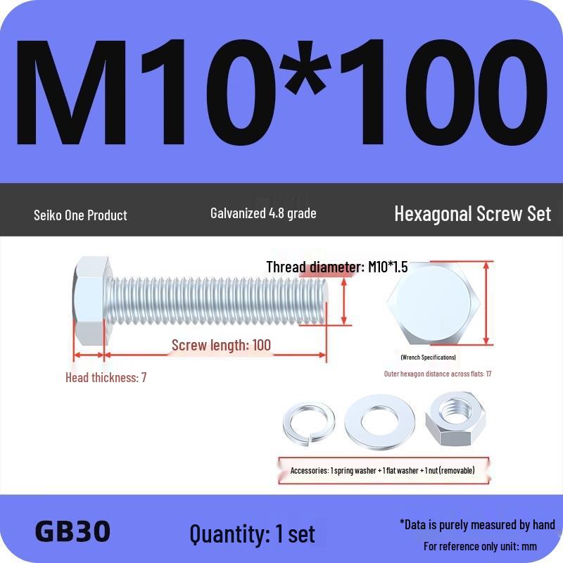 4.8 Grade Galvanized Hex Bolt and Nut Set M4-M30