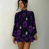 Women's 3D Halloween Motif Print Mock Neck Long Sleeve Dress, Raglan Sleeve Fake Two Piece Mini Dress