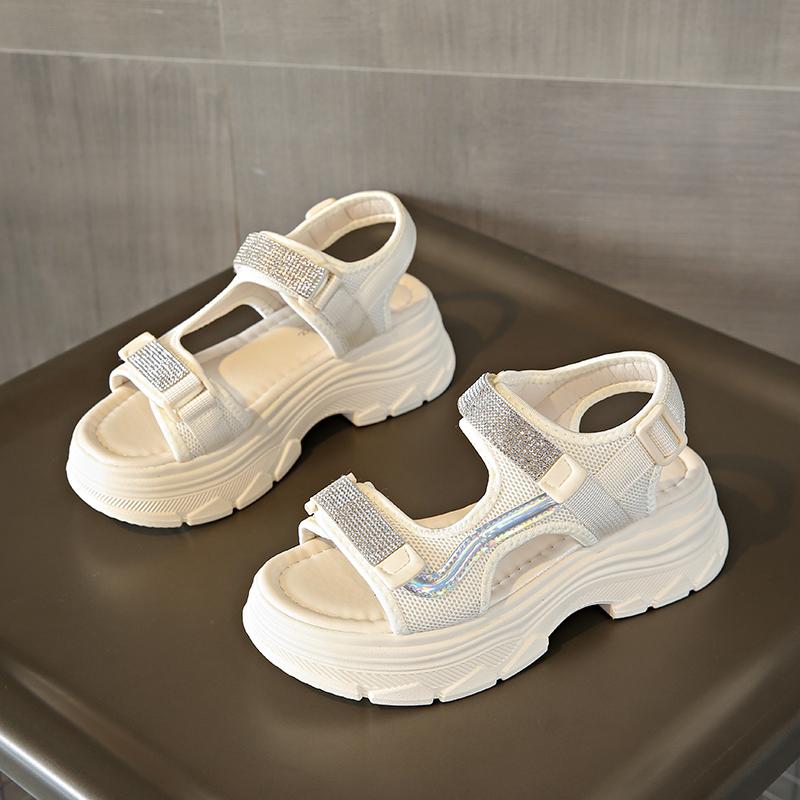 

TUINANLE Удобная женская обувь на платформе, босоножки со стразами, летние повседневные сандалии с открытым носком 38 бежевый