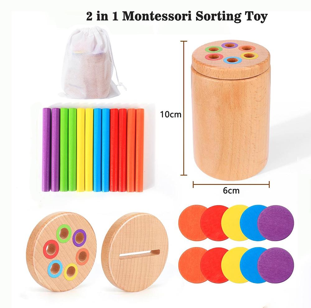 Wooden Color Sorting Matching Game Montessori Early Educational Sensory Toy Fine Motor Skills Sorting Toy For Toddlers Ages 3-6