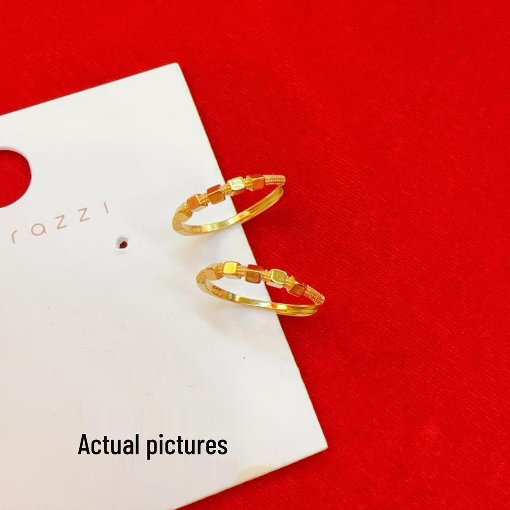 Gold Square Bead Ring, Light Luxury & Versatile Lucky Design, Open Finger Style.