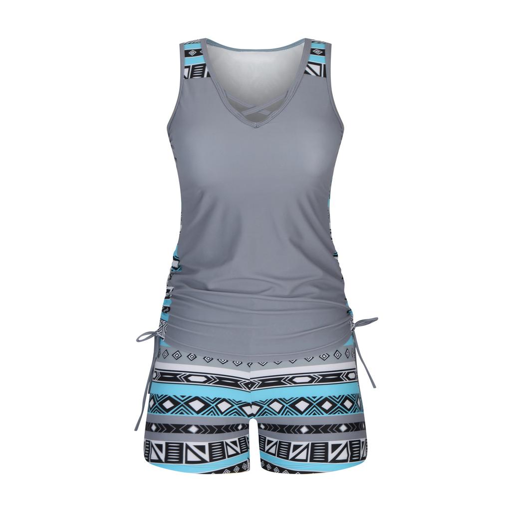 Damski strój kąpielowy dwuczęściowy z rozcięciem, strój kąpielowy z wysokim stanem