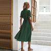 Women's Polka Dot Printed Dress Casual Crew Neck Tie Pleated Spring Summer Short Long Sleeve Mediumn