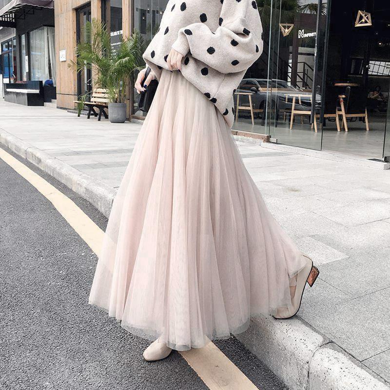 

3 слоя пряжи + внутренняя подкладка Юбка до локтя Женская юбка из сетчатого газа Юбка большого размера Юбка средней длины из сетчатого газа Юбка большого размера из дышащей сетчатой пряжи One Size абрикосовый