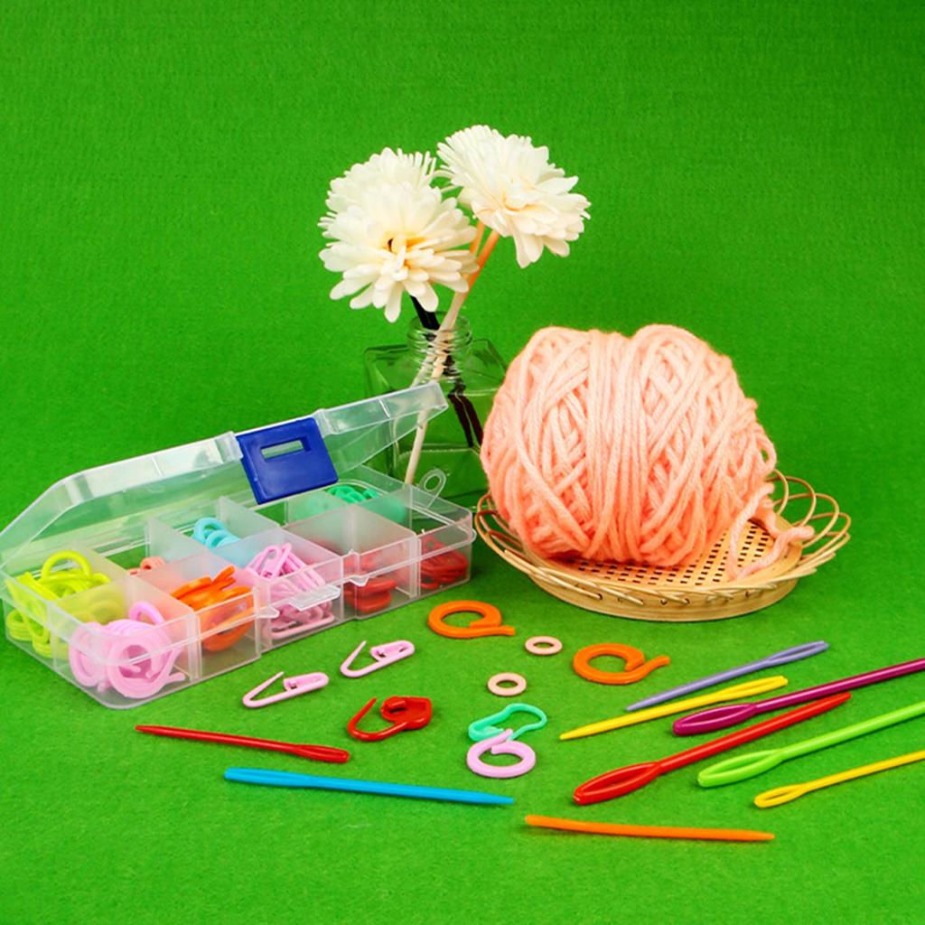 Multi-Color Knitting Markers and Crochet Accessories Including Stitching Marker Rings Big Eye Needle and Safety Pins