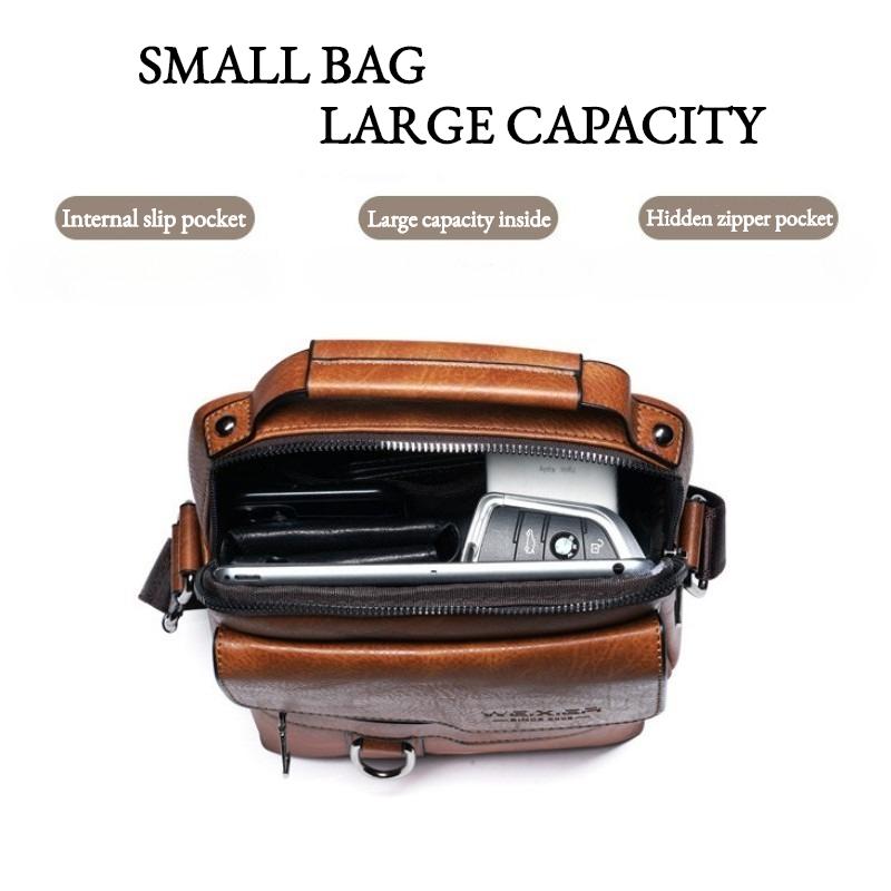 WEIXIER Premium PU-Leder Herren Umhängetaschen Retro Unifarben Einzelne Schultertasche Wasserdicht Lässig Business Crossbody-Taschen für Vatertagsgeschenke