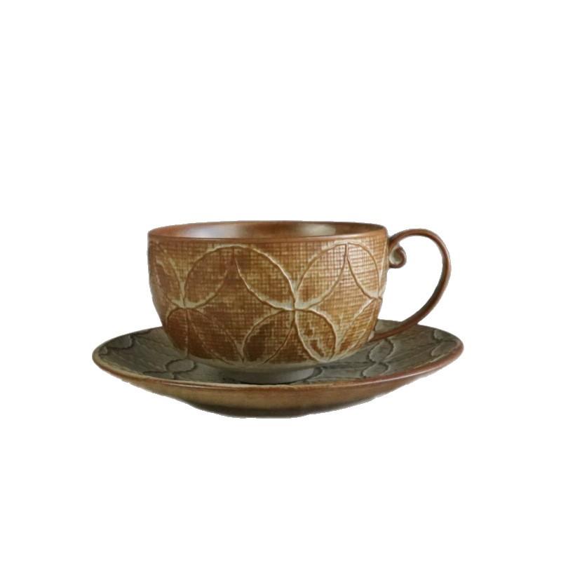 Retro Ceramic Coffee Cup and Saucer Set Light Luxury Ceramic Cup Niche Coffee Cup Latte Afternoon Tea Cup and Saucer Set