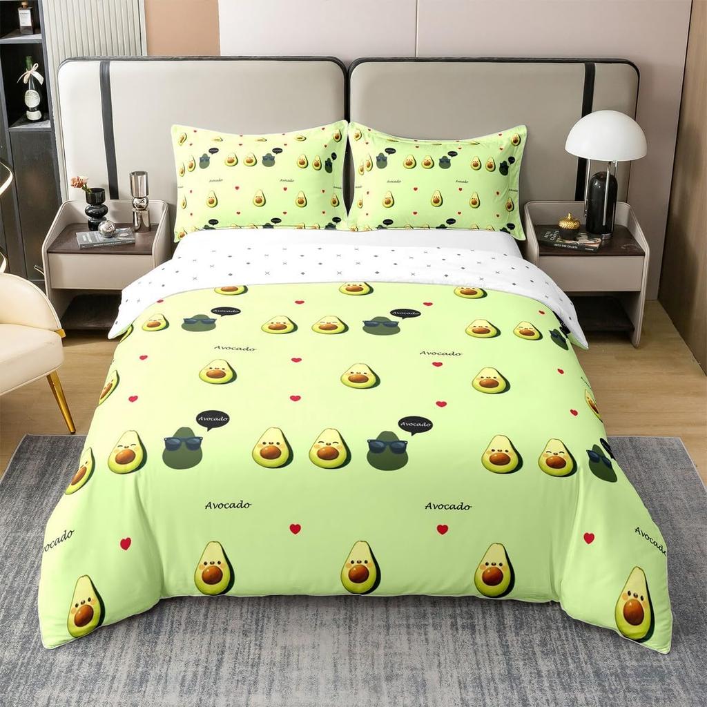 Avocado Bettbezug-Set für Einzel-, Doppel-, Super-King-Size-Bett, 3D-Frucht-Druck Mikrofaser Bettwäschesets Bettdecken-Set mit Kissenbezug