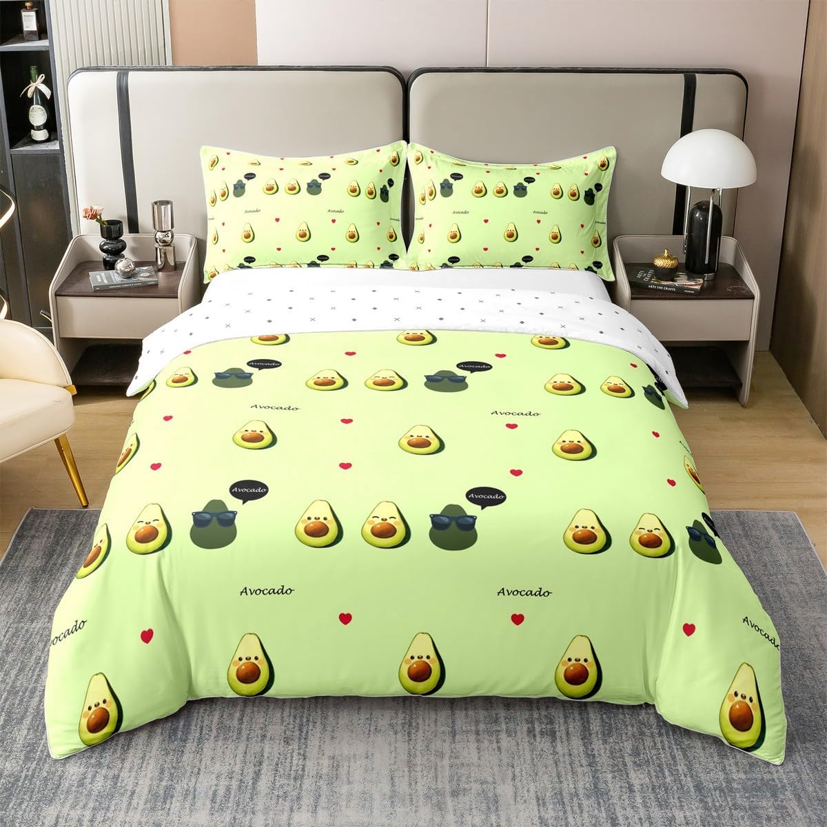 

Avocado Duvet Cover Set for Single Double Super King Size Bed,3D Fruit Printed Microfiber Bedding Sets Duvet Set with Pillowcase 90x200cm-2pcs