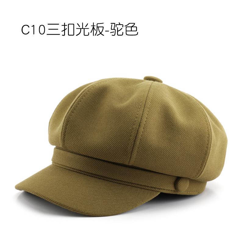 

Octagonal hat personality spring and autumn solid color light board painter hat outdoor travel cold and warm beret верблюд